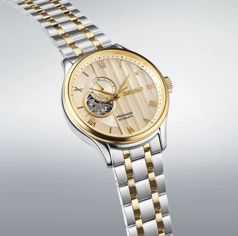 Seiko Presage Gold Dial Chrono-Look Two-Tone Watch Ssa464j1 2