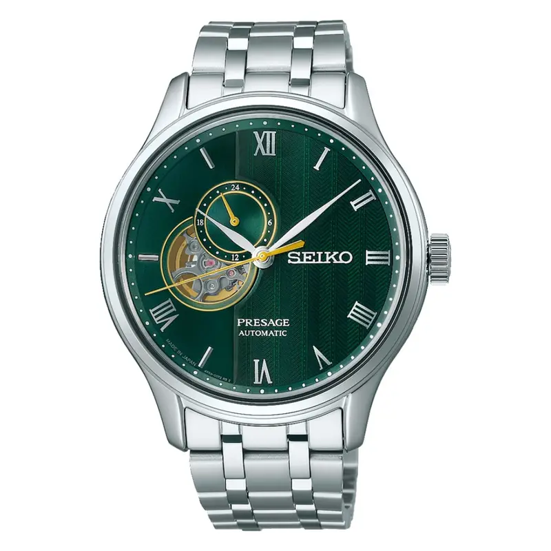 Seiko Presage Green Dial Chrono-Look Silver Watch Ssa463j1 1