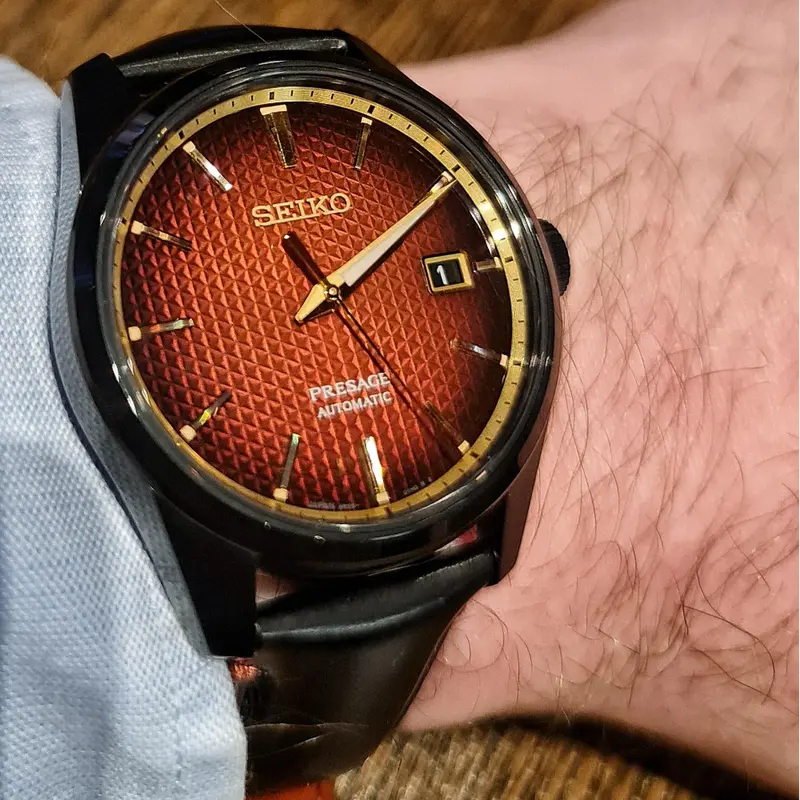 Seiko Presage Red Dial Black Leather Strap Men Watch Spb331j1 2
