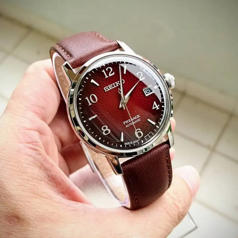 Seiko Presage Red Dial Leather Strap Men Watch Srpe41j1p 2