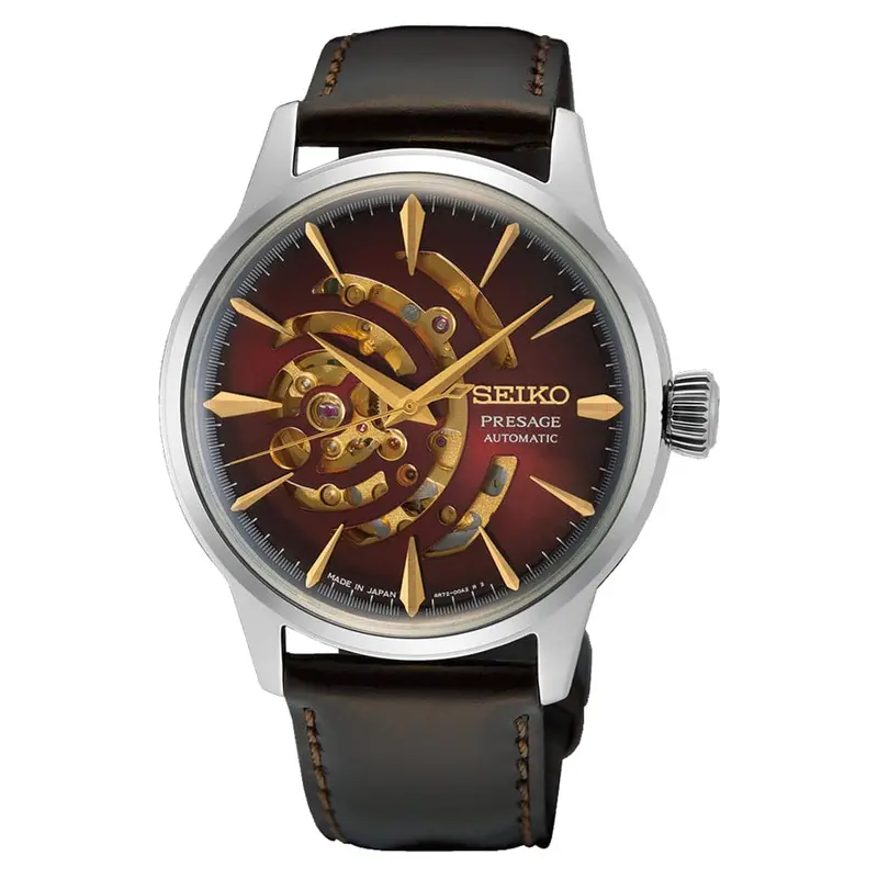 Seiko Presage Red Dial Skeleton With Brown Leather Men Watch Ssa457j1 1