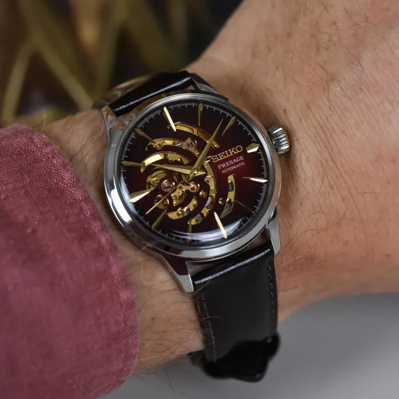 Seiko Presage Red Dial Skeleton With Brown Leather Men Watch Ssa457j1 2