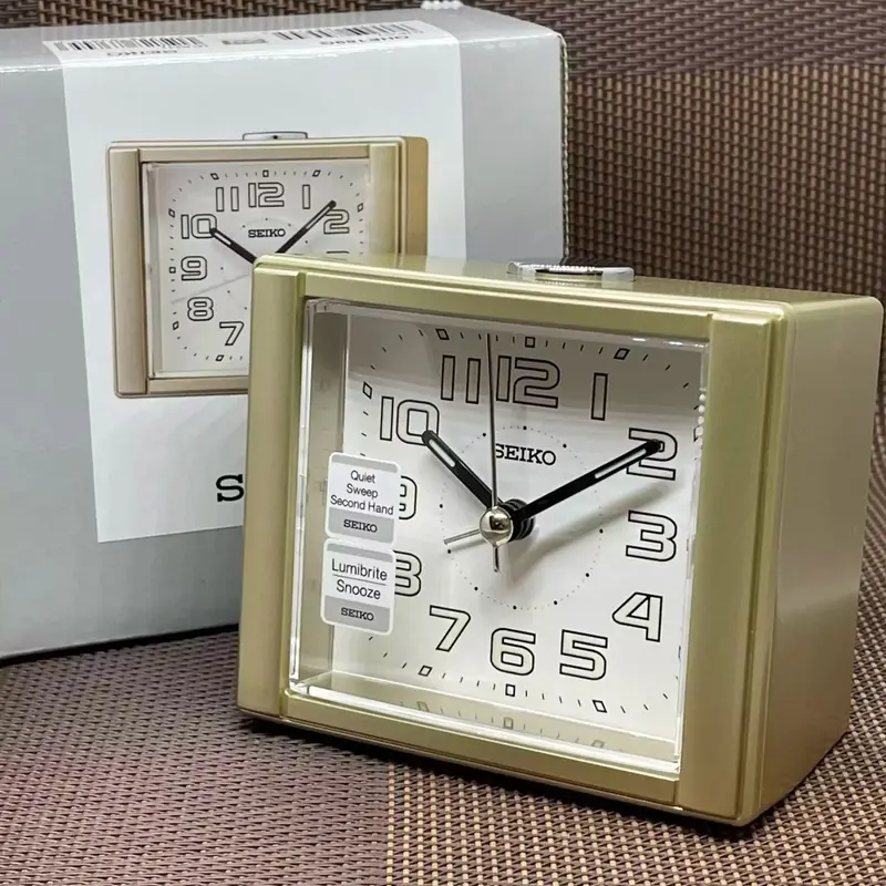 Seiko Qhe189gn Quiet Sweep Snooze Light Lumibrite Metallic Gold Beside Bed Alarm Clock 1