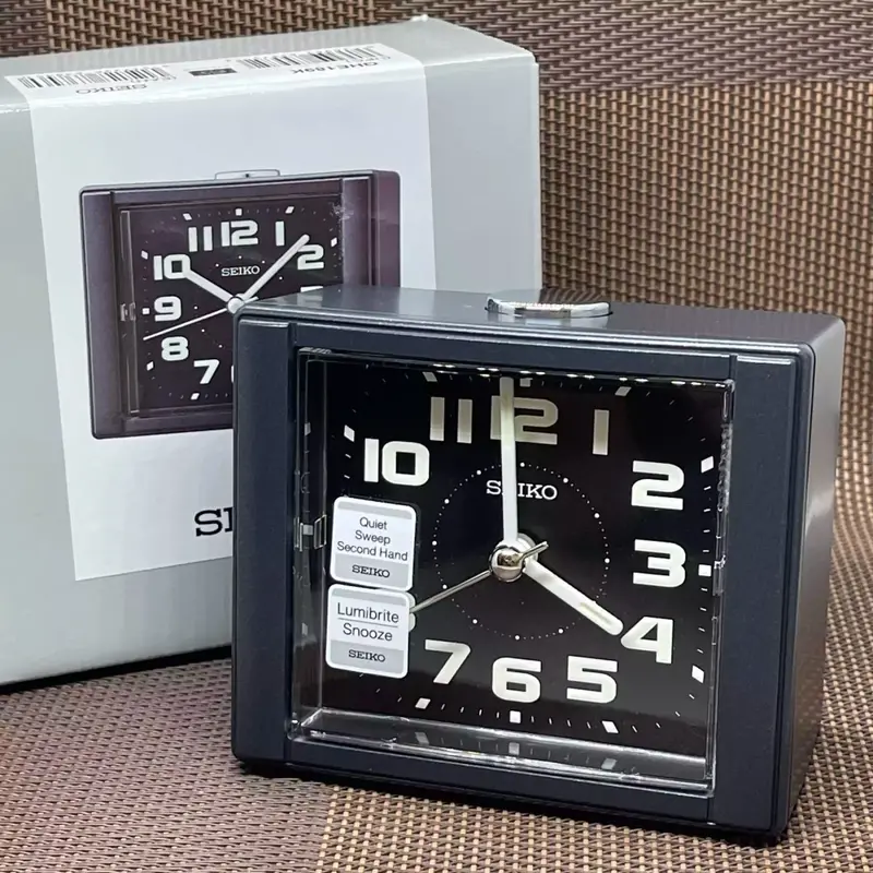Seiko Qhe189kn Quiet Sweep Snooze Light Lumibrite Metallic Black Beside Bed Alarm Clock 1