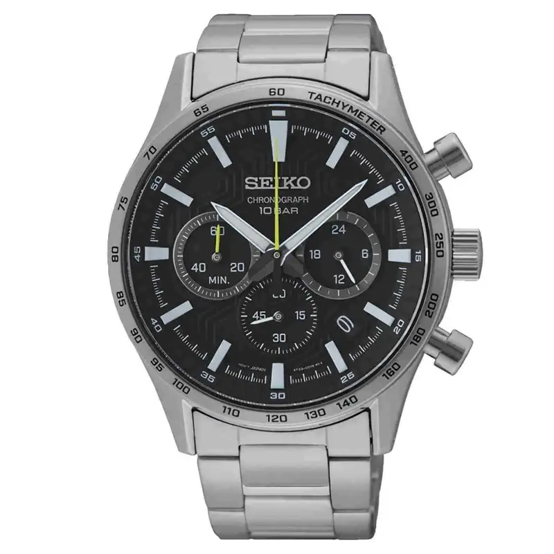 Seiko Quartz Ssb413p1 Black Dial Chronograph Stainless Steel Men Watch 1