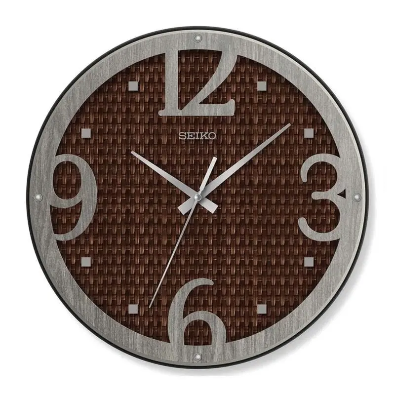 Seiko Qxa841b Brown Rattan Patterned Dial Wall Clock 1