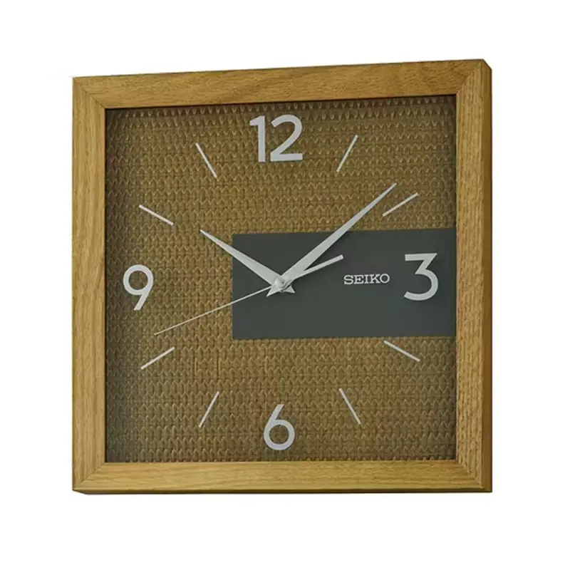 Seiko Qxa845b Brown Case Wooden Square Wall Clock 1