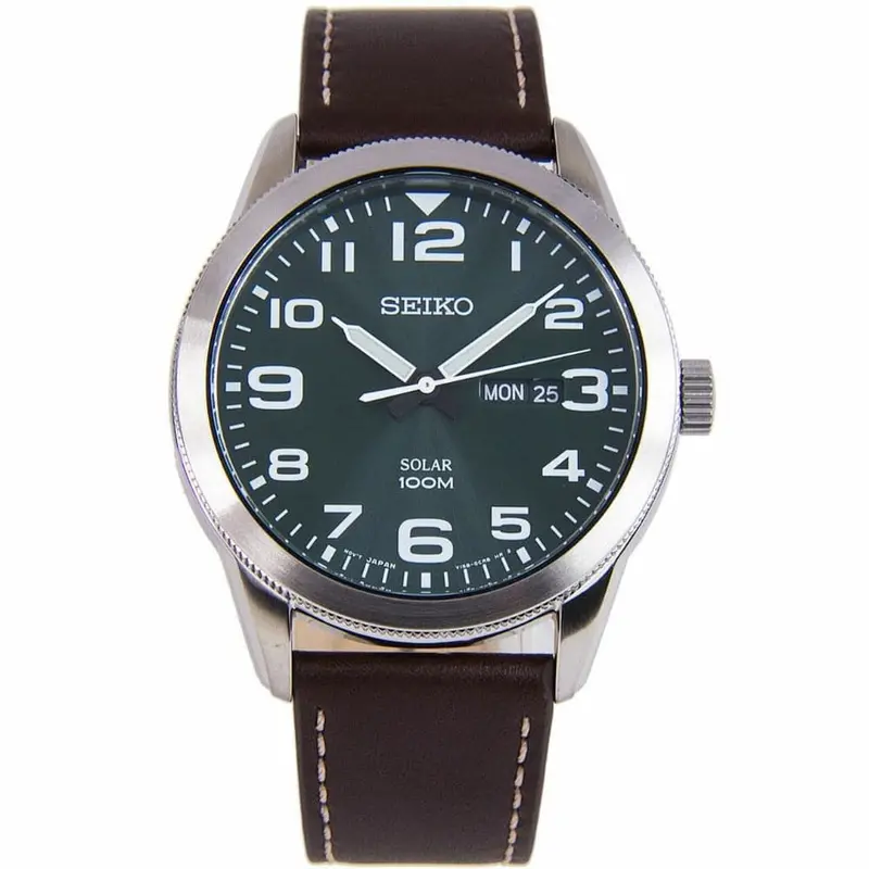 Seiko Sne473p1 Green Dial With Brown Leather Men's Watch 1
