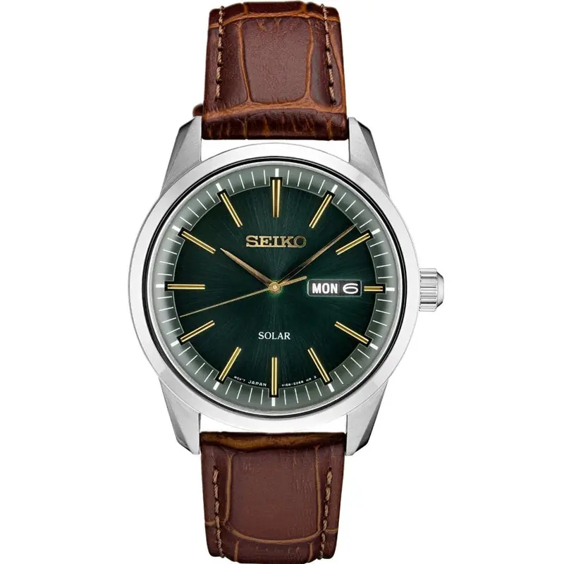 Seiko Solar Green Dial Brown Leather Strap Men Watch Sne529p1p 1