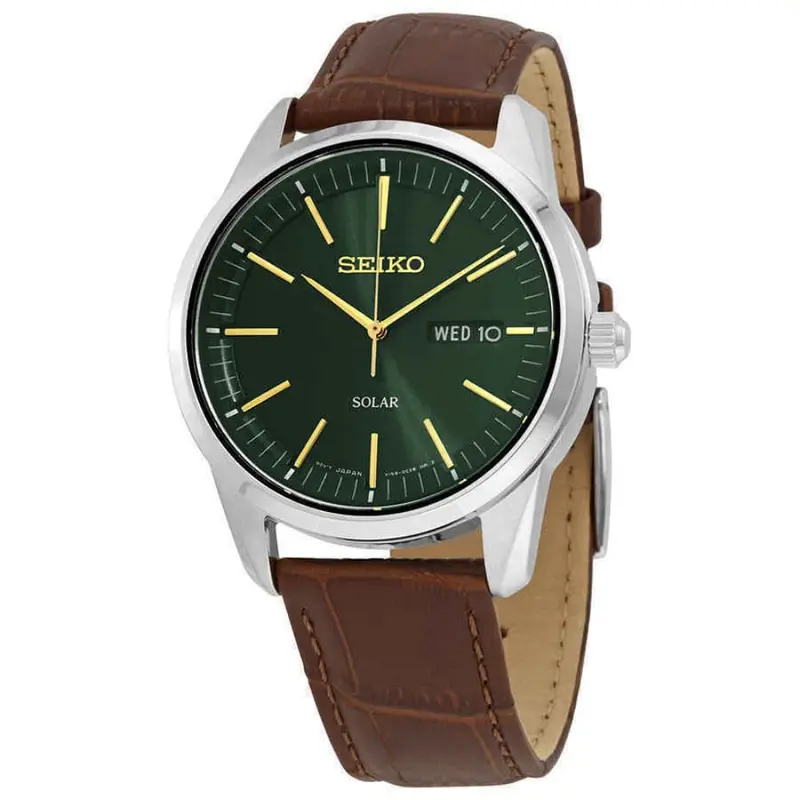 Seiko Solar Green Dial Brown Leather Strap Men Watch Sne529p1p 2