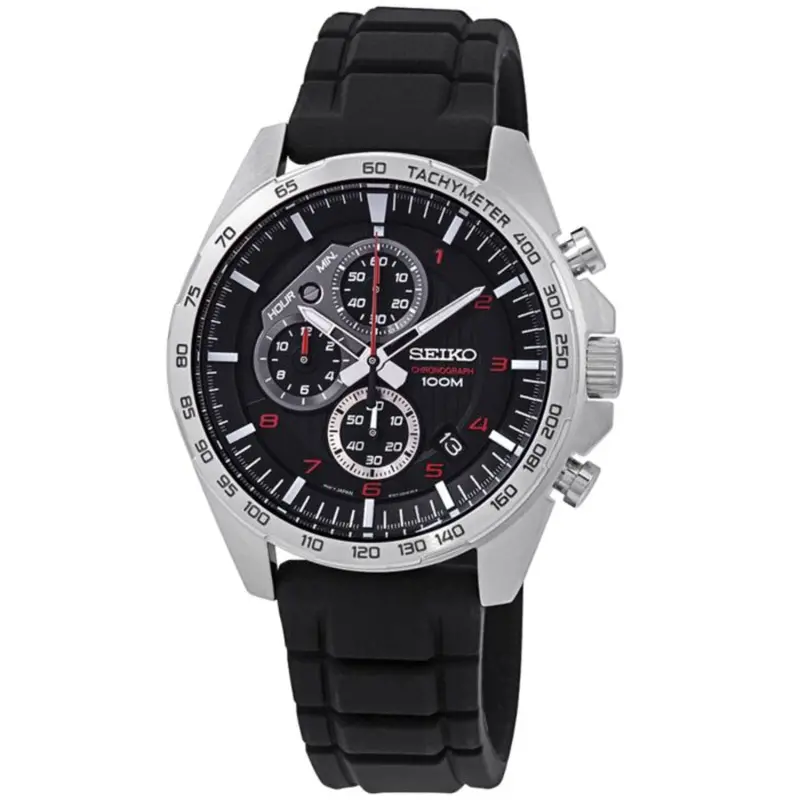 Seiko Ssb325p1 Chronograph Black Dial Silicon/Rubber Strap Men's Watch 1