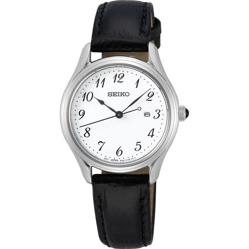 Seiko Sur639p1p White Dial Black Leather Women's Watch 1