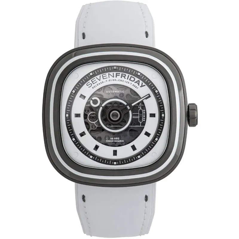 Sevenfriday Automatic Skeleton Dial White Leather Strap Men Watch Sf-T1/05 1