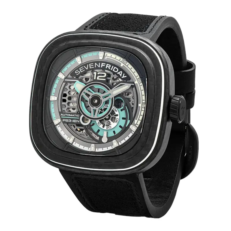 Sevenfriday Jade Carbon Black Leather Strap Men Watch Sf-Ps3/01 2