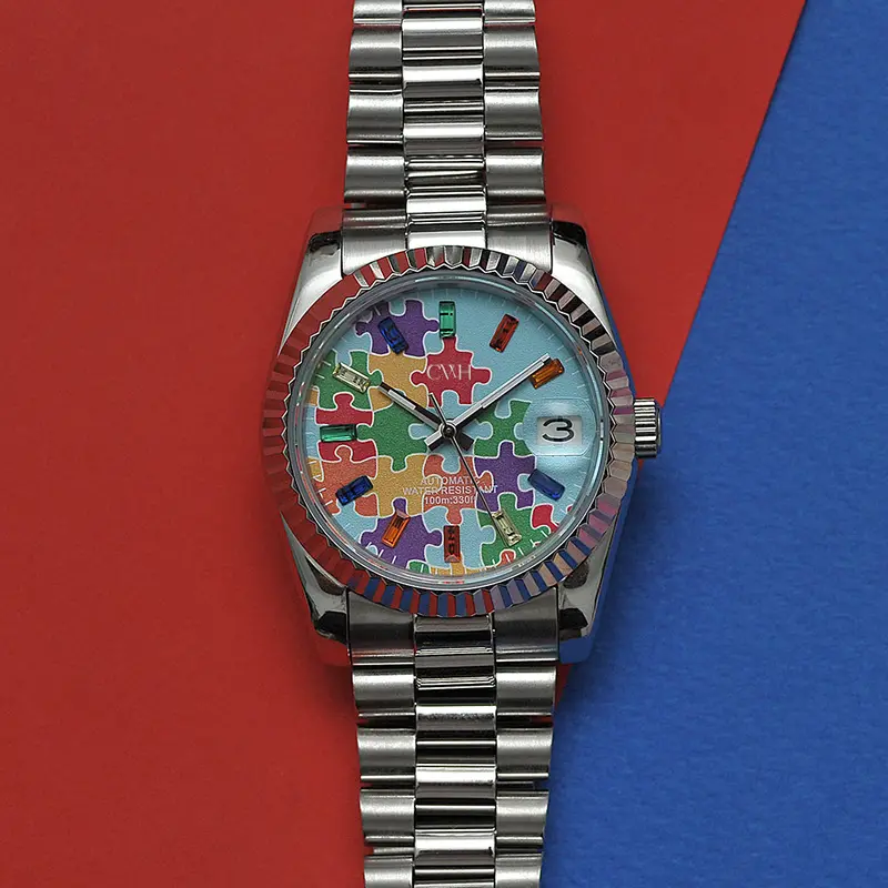 Silver Mosaic - Cwh Special Custom Collective Datejust Silver Stainless Steel Men’S Automatic Watch Ch-Mod-M10 1