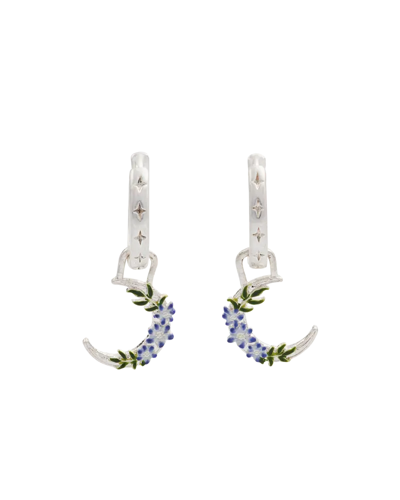 Silver Nightshade Moon Huggie Earrings 1