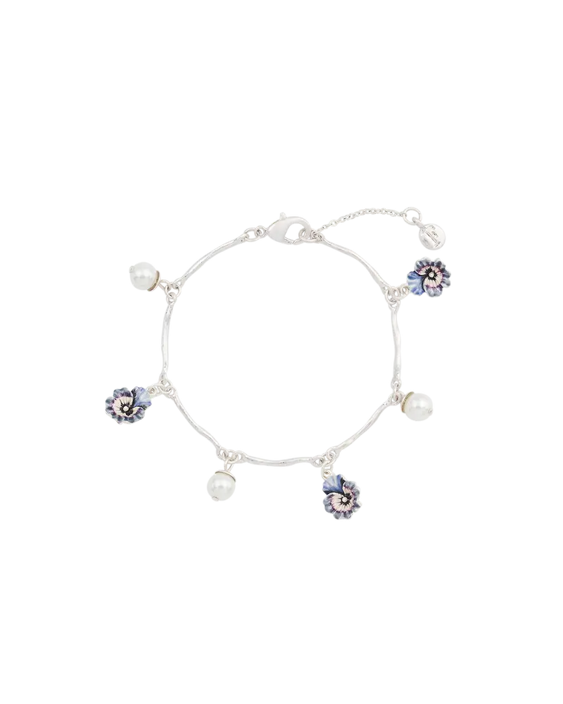 Silver Pansy & Pearl Charm Bracelet 1