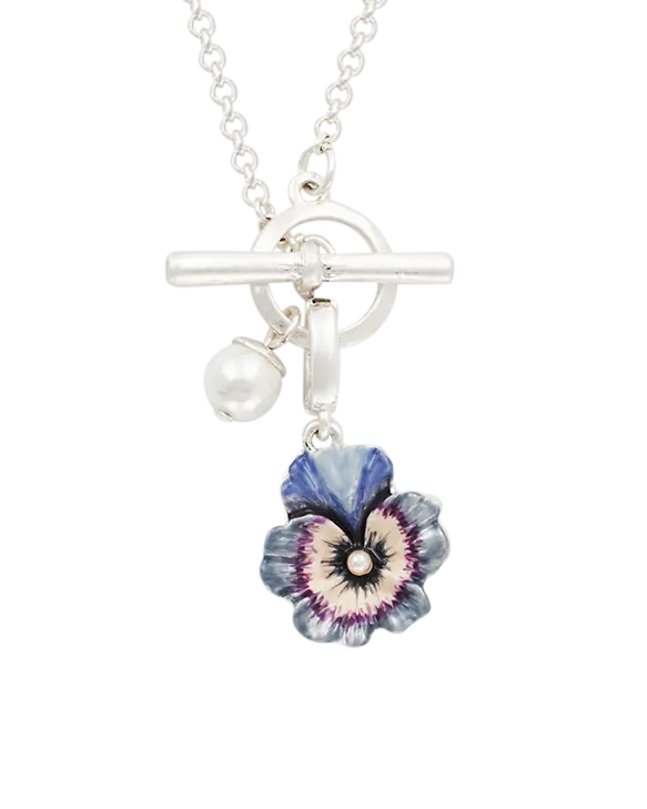 Silver Pansy & Pearl Toggle Necklace 1