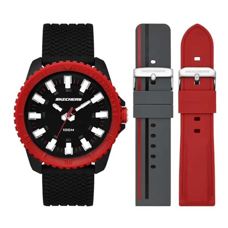 Skechers Rails Black & Red Interchangeable Strap Watch Set Sr9105 1
