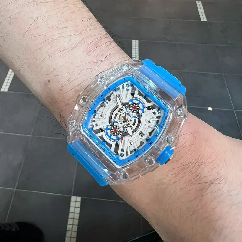 Skeleton Dial Blue Silicone Strap Men Watch H2-9178G-Tr-Bu 1