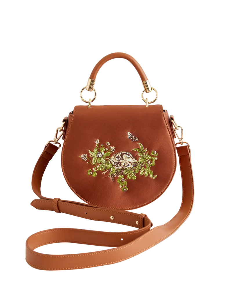Sleepy Fawn Embroidered Satin Saddle Bag 1