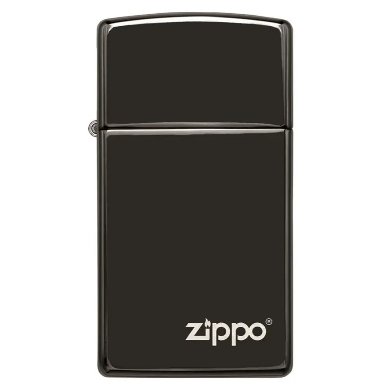 Slim High Polish Black Zippo Logo Lighter 28123Zl 1