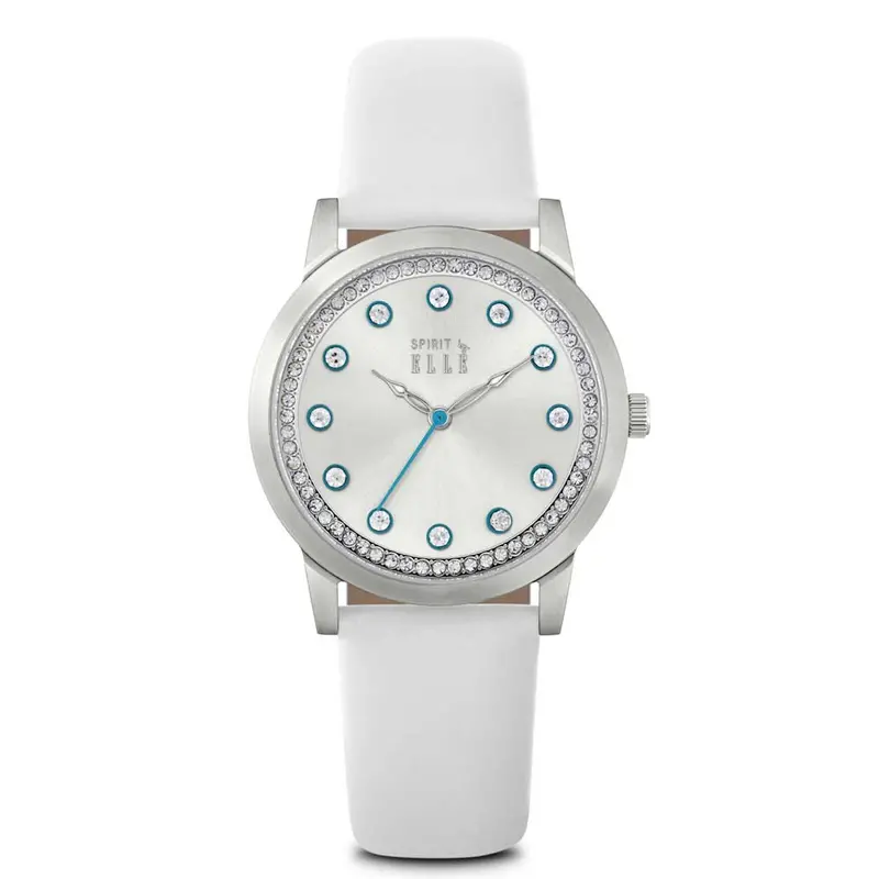 Spirit By Elle Analog Quartz Silver Stainless Steel Es20100s01x White Leather Strap Women's Watch 1