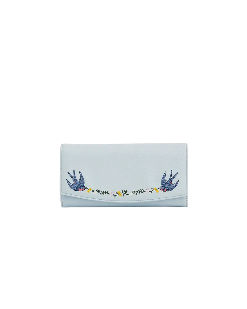 Swallow Embroidered Large Blue Purse 1