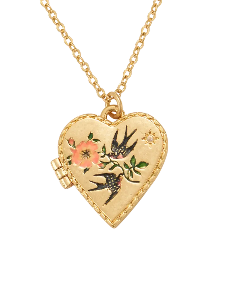 Swallow Heart Locket Chain Necklace 1