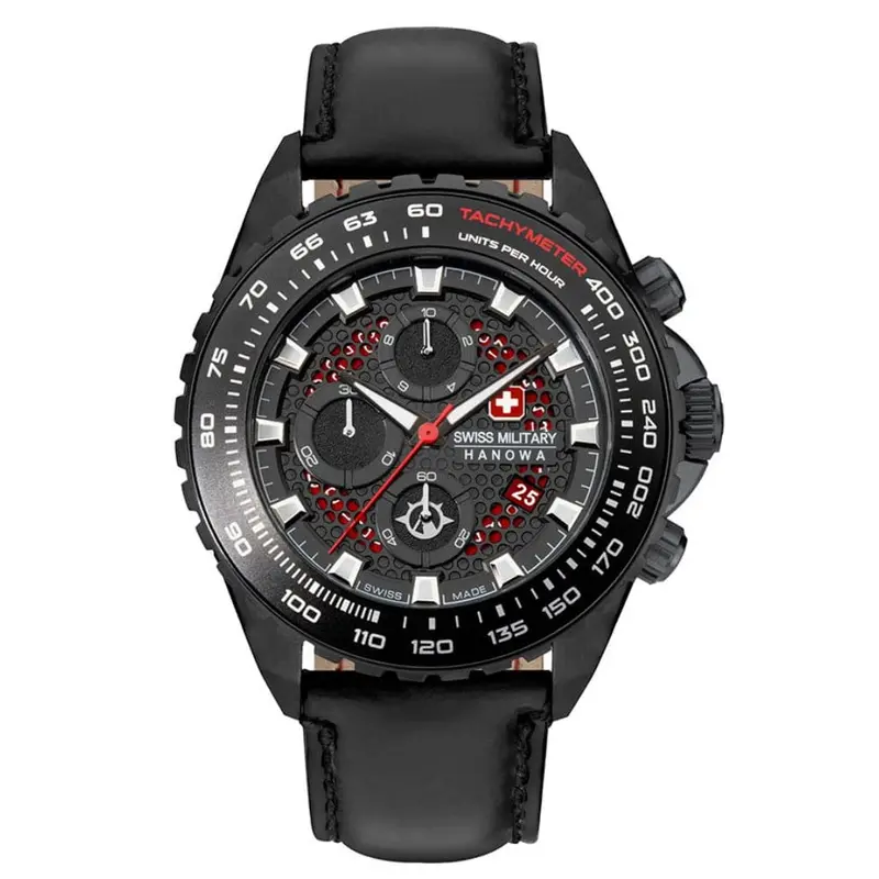 Swiss Military Chronograph Black Dial Leather Strap Men Watch Smwgc2102230 1