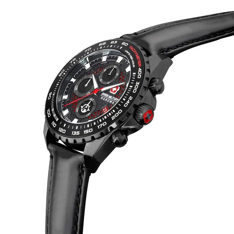 Swiss Military Chronograph Black Dial Leather Strap Men Watch Smwgc2102230 2