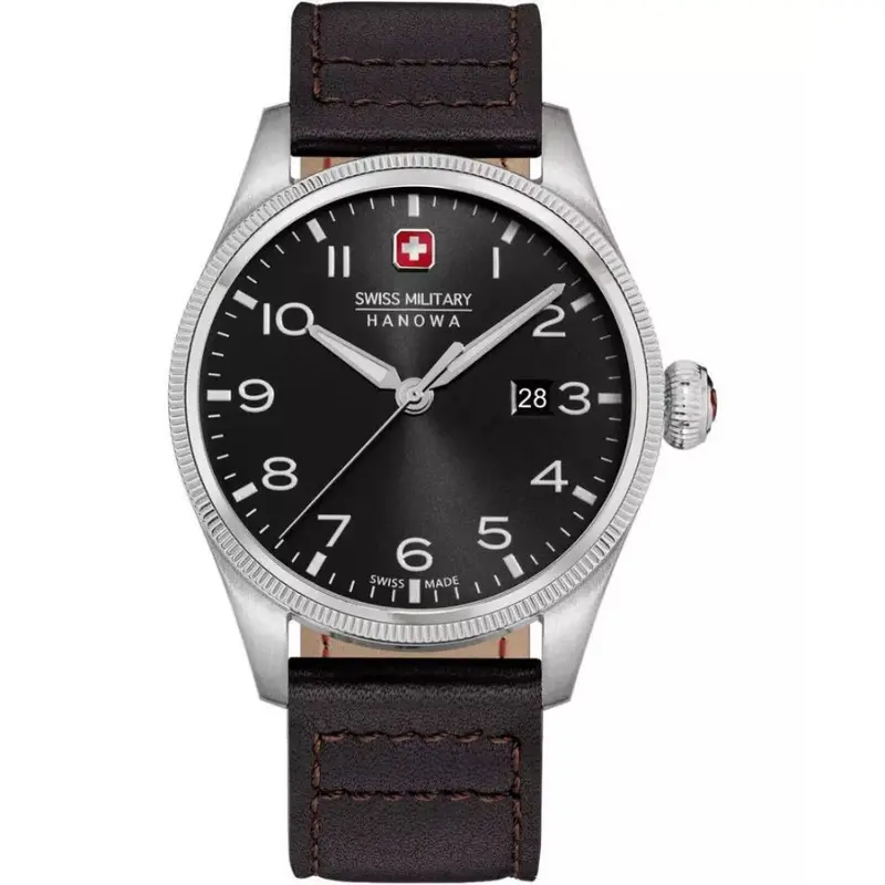 Swiss Military Hanowa Black Leather Strap Men Watch Smwgb0000804 1