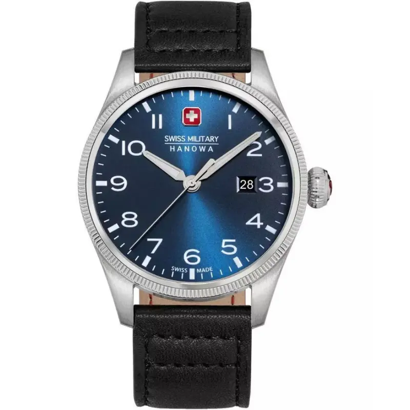 Swiss Military Hanowa Black Leather Strap Men Watch Smwgb0000805 1