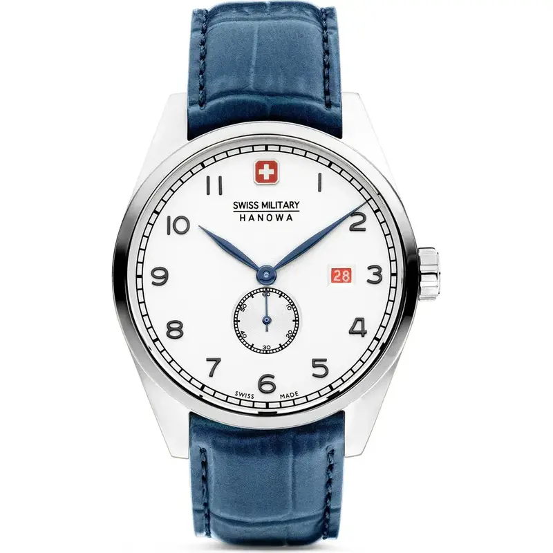 Swiss Military Hanowa Blue Leather Strap Men Watch Smwgb0000702 1