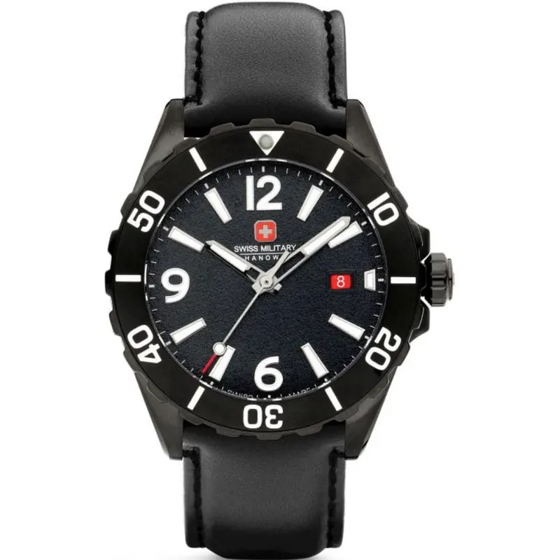 Swiss Military Hanowa Carbon Peak Black Dial & Leather Strap Men Watch Smwgb0000230 1