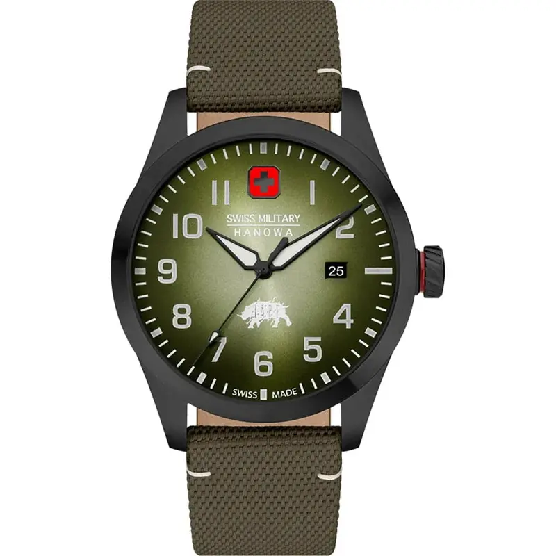 Swiss Military Hanowa Green Leather Strap Men Watch Smwgn2102330 1