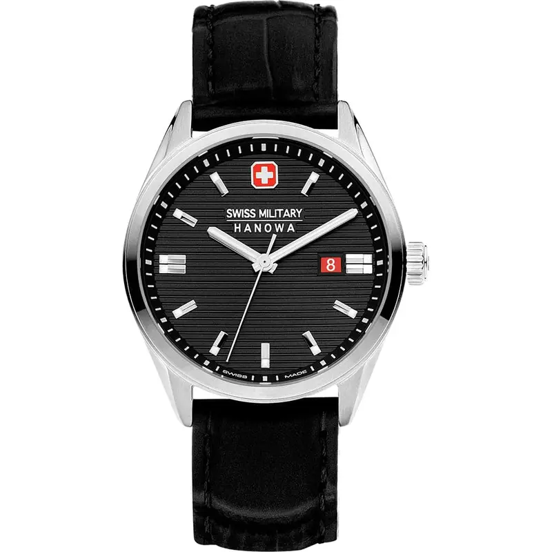 Swiss Military Hanowa Roadrunner Black Dial And Leather Strap Men Watch Smwgb2200104 1