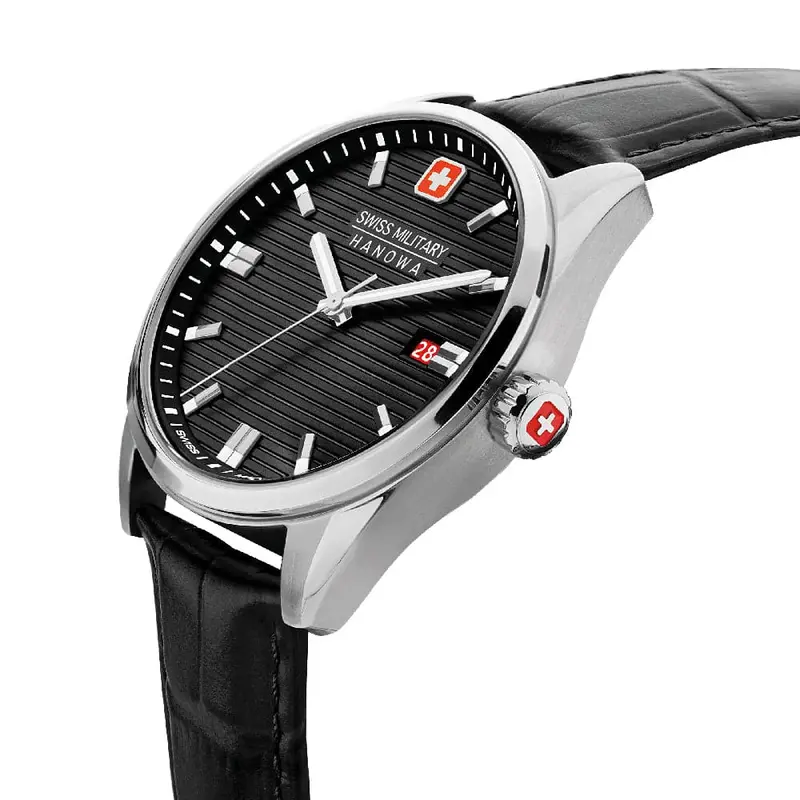 Swiss Military Hanowa Roadrunner Black Dial And Leather Strap Men Watch Smwgb2200104 2