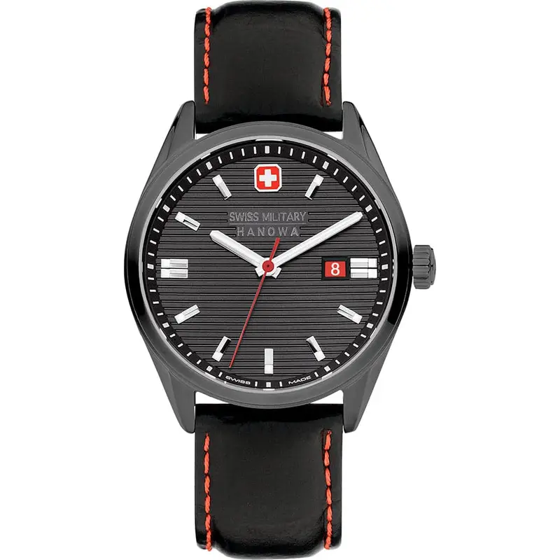 Swiss Military Hanowa Roadrunner Black Dial And Leather Strap Men Watch Smwgb2200140 1