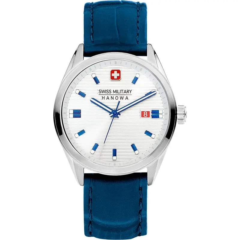 Swiss Military Hanowa Roadrunner White Dial Blue Leather Strap Men Watch Smwgb2200103 1