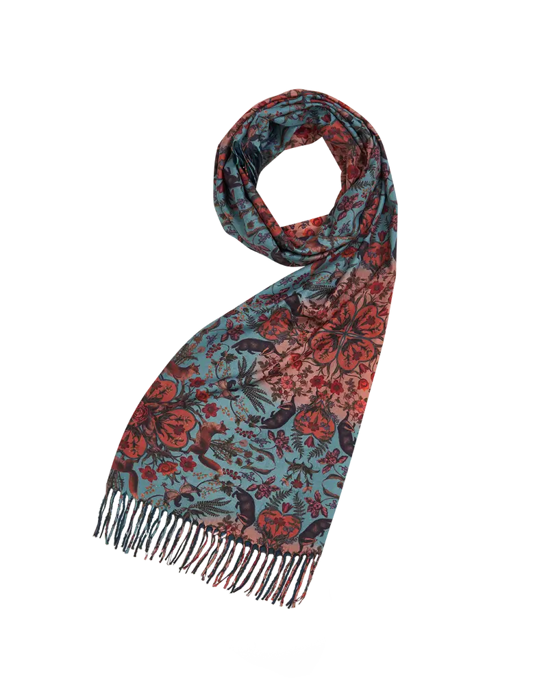 Teal Folksy Fox Teal Tassel Scarf 1