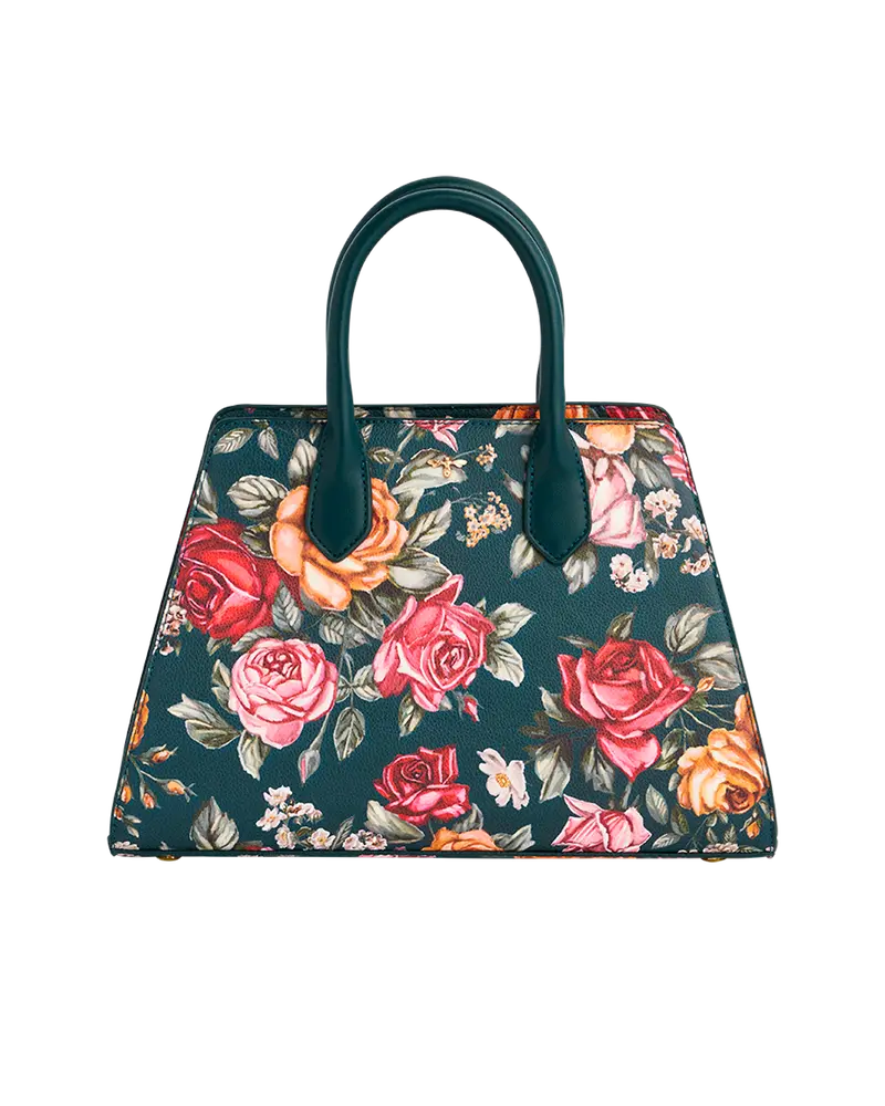 Teal Roses Structured Tote Medium 1