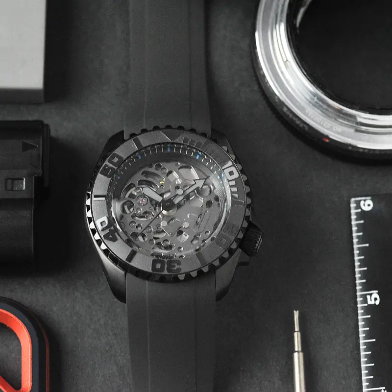 The Surveyor - Cwh Special Custom Automatic Black Rubber Strap Men's Skeleton Watch Ch-Mod-M45 1