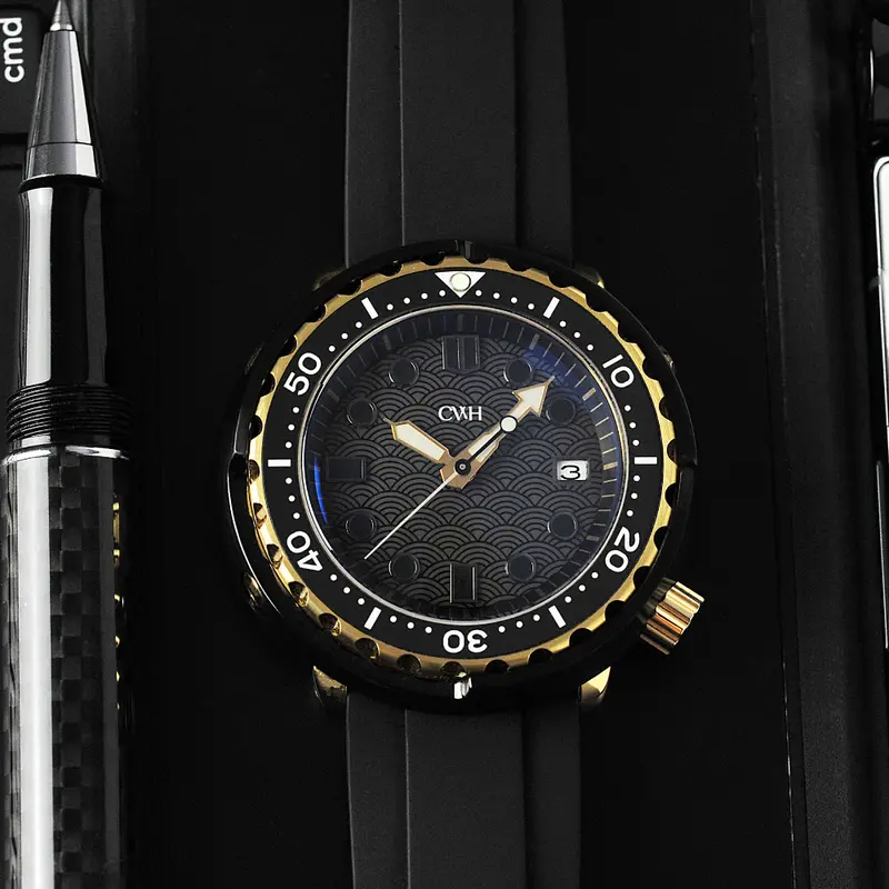 Tidal Sentinel - Cwh Special Custom Black Rubber Strap Men Watch Ch-Mod-M35 1