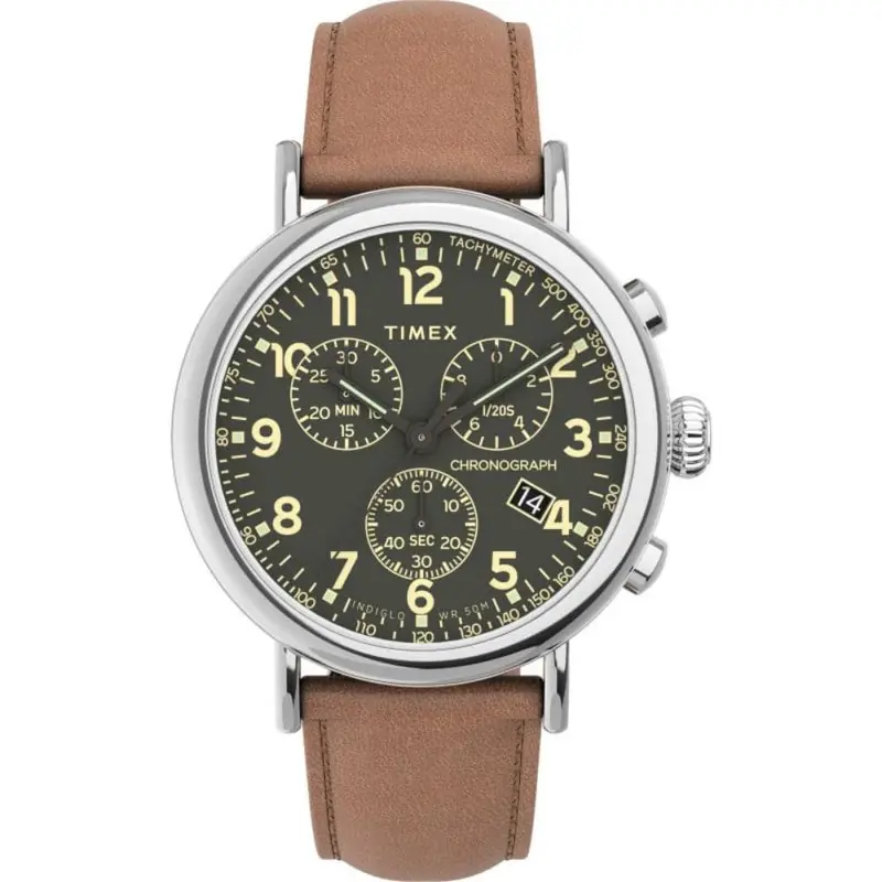 Timex Chronograph Brown Leather Strap Men Watch Tw2v27500 1