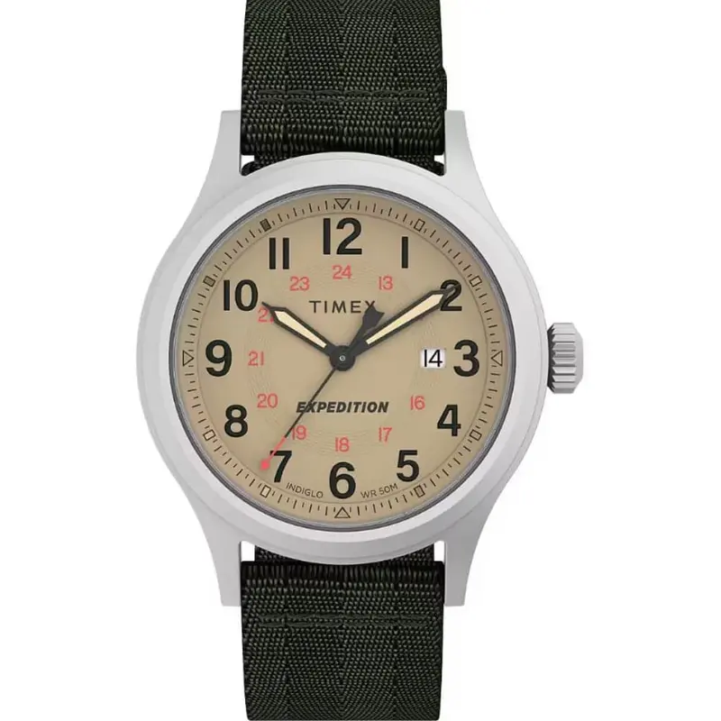 Timex Expedition Beige Dial & Green Fabric Strap Men Watch Tw2v65800 1
