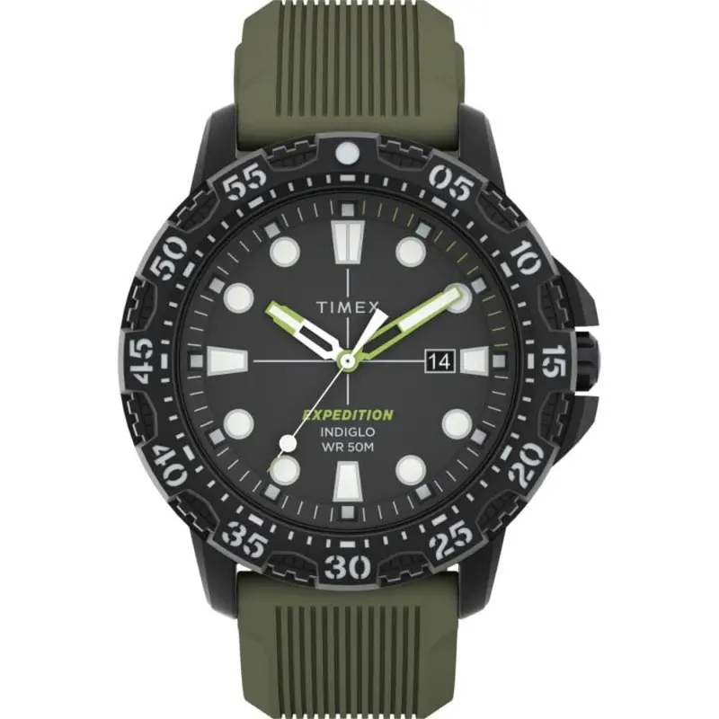 Timex Expedition Black Dial And Green Silicone Strap Men Watch Tw4b25400 1