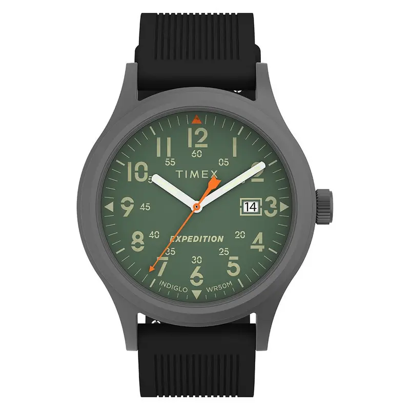 Timex Expedition Date Green Dial Rubber Strap Watch Tw4b30200 1