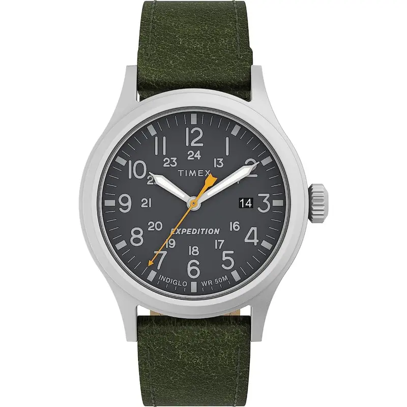 Timex Expedition Scout Gray Dial With Green Leather Strap Men Watch Tw4b22900 1