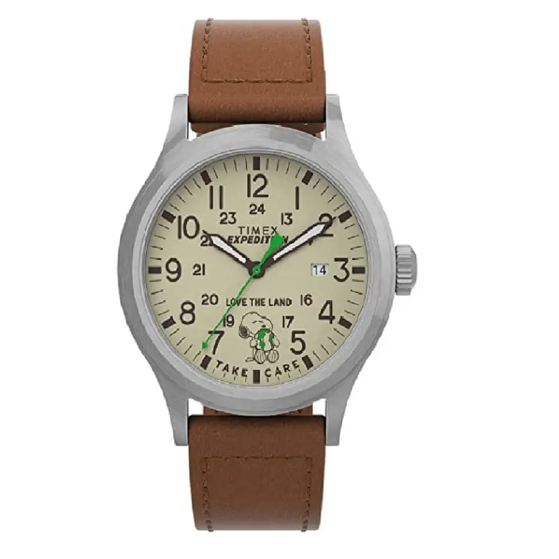 Timex Expedition Scout X Peanuts 40Mm Leather Strap Unisex Watch Tw4b25000 1